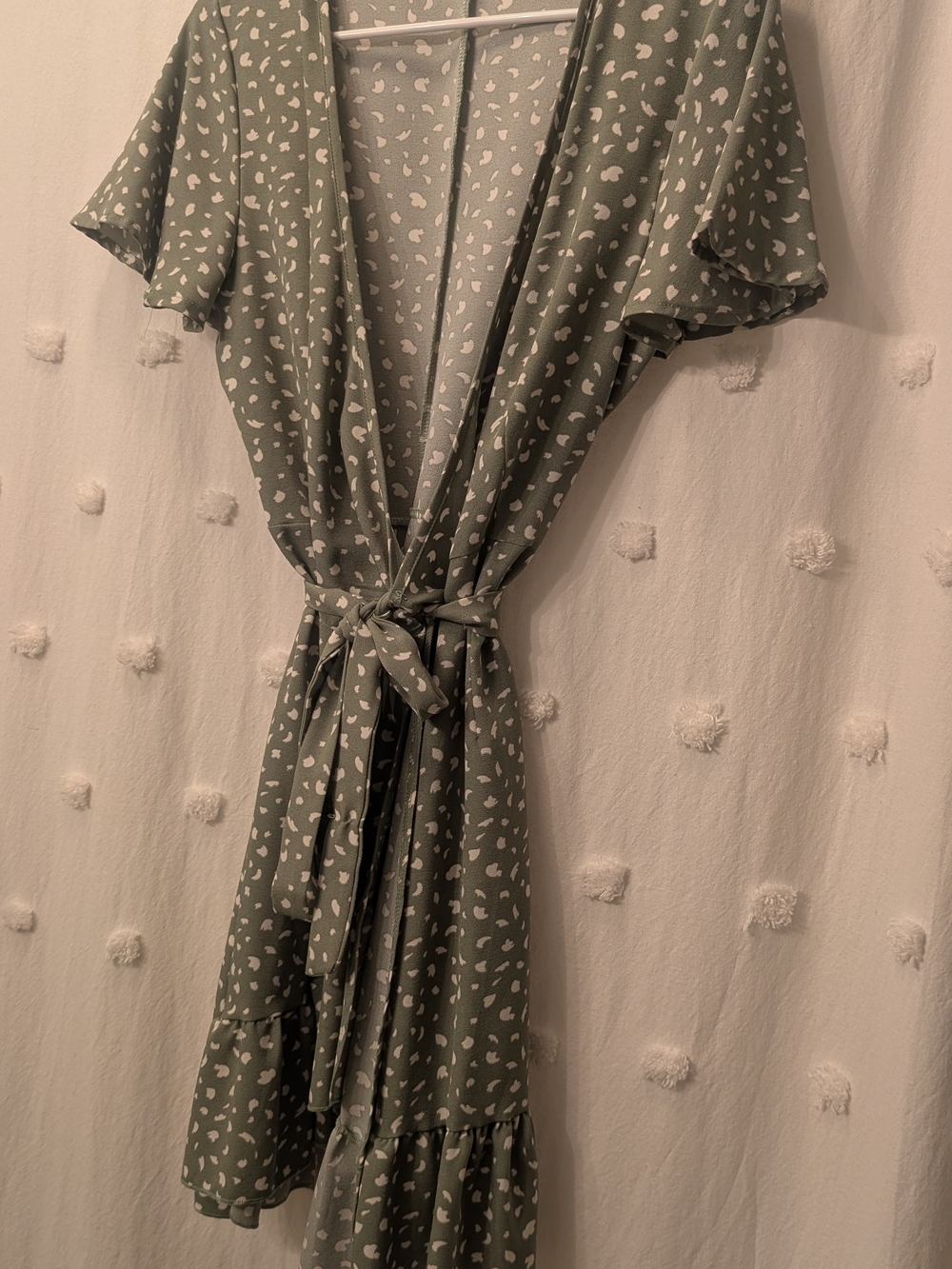 Light Sage Wrap Dress with Subtle White Print